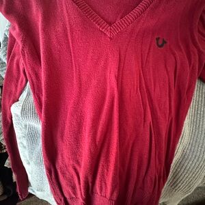 True Religion Red V-Neck Sweater